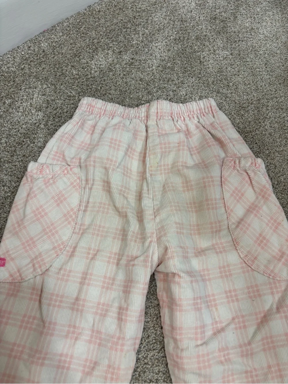 Vintage Osh Kosh pink and white plaid pants elastic waistband cottagecore sz 6